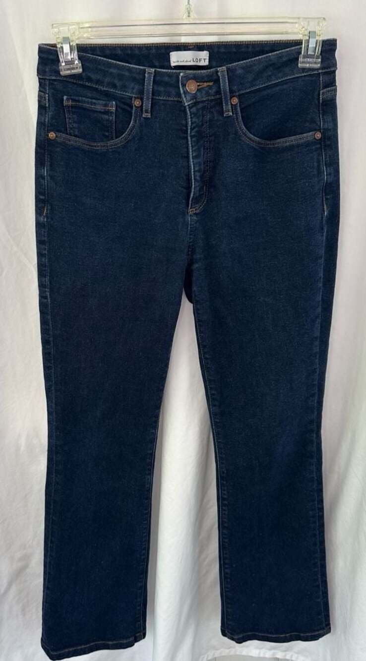 LOFT Dark Wash Denim Mid-Rise Straight Leg Ankle Jeans